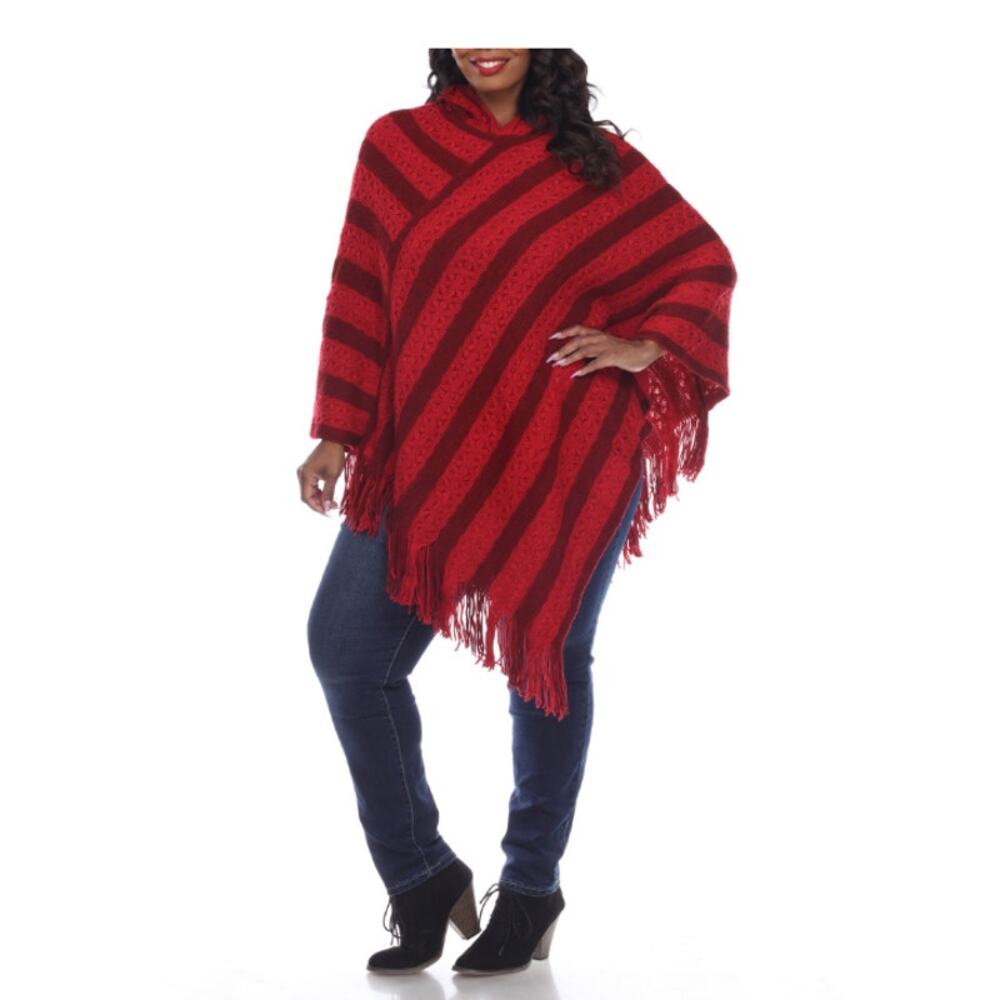 White Mark Hooded Stripe Casandra Poncho